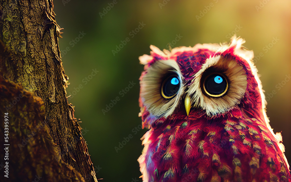 Obraz premium Curious Hypercute kawaii FLUFFY berrypunk owl