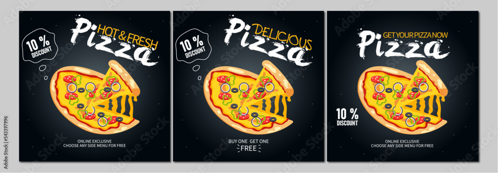 Pizza post and web banner template design. Set of web banner, flyer or poster with black accent for Pizza offer promotion.