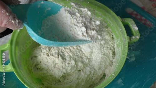 the cook kneads the dough for pies. healthy food concept