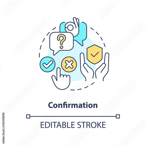 Confirmation concept icon. UX methodology. User experience design principle abstract idea thin line illustration. Isolated outline drawing. Editable stroke. Arial, Myriad Pro-Bold fonts used
