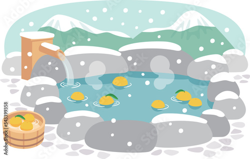 ゆずの浮かんだ冬の露天風呂