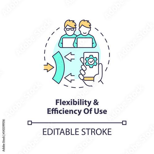 Flexibility and efficiency of use concept icon. User experience design principle abstract idea thin line illustration. Isolated outline drawing. Editable stroke. Arial, Myriad Pro-Bold fonts used