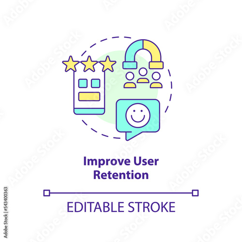 Improve user retention concept icon. Benefit of using familiarity in UX design abstract idea thin line illustration. Isolated outline drawing. Editable stroke. Arial, Myriad Pro-Bold fonts used