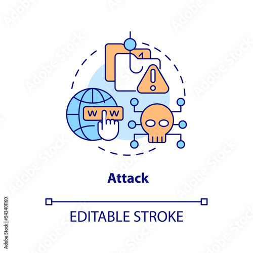 Attacks concept icon. Social engineering. Digital terrorism. Stealing personal data abstract idea thin line illustration. Isolated outline drawing. Editable stroke. Arial, Myriad Pro-Bold fonts used