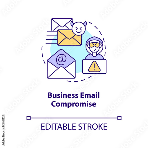 Business email compromise concept icon. Spoof account. Digital scam. Cyber criminals abstract idea thin line illustration. Isolated outline drawing. Editable stroke. Arial, Myriad Pro-Bold fonts used photo