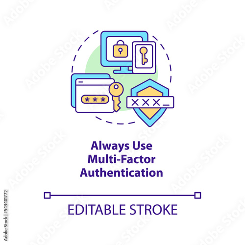 Use multi-factor authentication concept icon. Account security. Logins safety abstract idea thin line illustration. Isolated outline drawing. Editable stroke. Arial, Myriad Pro-Bold fonts used