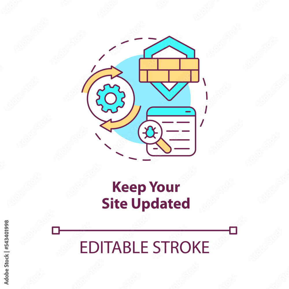 Keep your site updated concept icon. Cyber attacks prevention. Protect from hacks abstract idea thin line illustration. Isolated outline drawing. Editable stroke. Arial, Myriad Pro-Bold fonts used