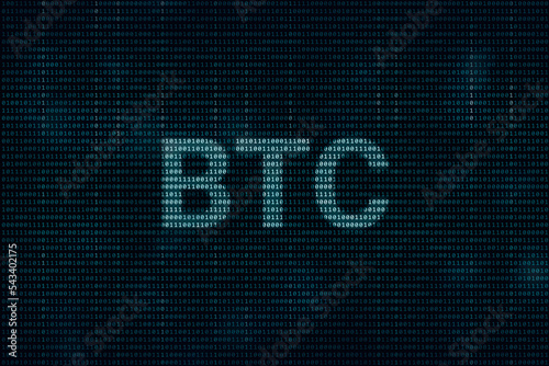 BTC cryptocurrency  logo over a dark blue binary pattern. Decentralized technology concept.