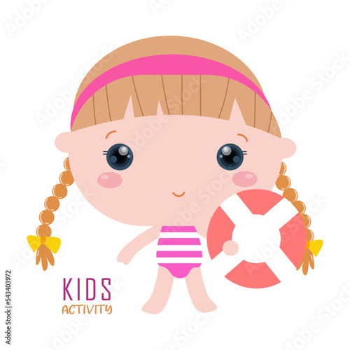 Cute girl swimming activity cartoon