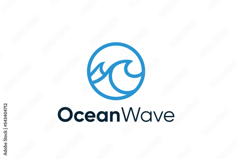 Ocean wave line art logo design