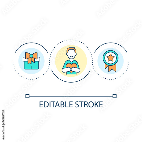 Make presents loop concept icon. Reward yourself. Motivating employee. Encouragement system abstract idea thin line illustration. Isolated outline drawing. Editable stroke. Arial font used