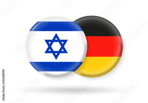 Germany and Israel circle flags. 3d icon. Round Israeli and German national symbols. Vector illustration.