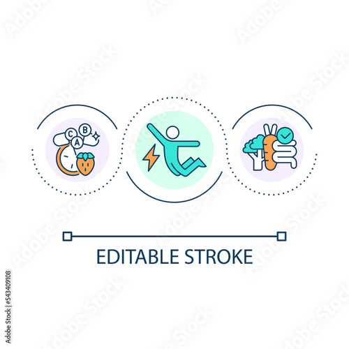 Healthy eating benefit loop concept icon. Vitamin dieting. High quality food. Good nutrition habits abstract idea thin line illustration. Isolated outline drawing. Editable stroke. Arial font used