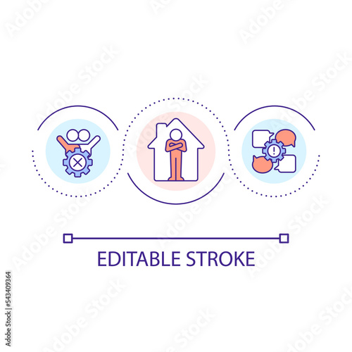 Lack of social life loop concept icon. Feeling disconnected. Shortage of interaction. Pandemic lockdown abstract idea thin line illustration. Isolated outline drawing. Editable stroke. Arial font used