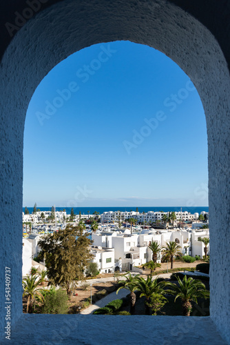 Beautiful view of the Mediterranean sea from the window in Sousse, Tunisia.