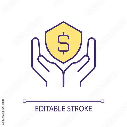 Financial protection RGB color icon. Saving money. Insurance security. Coverage services. Provide certainty. Isolated vector illustration. Simple filled line drawing. Editable stroke. Arial font used