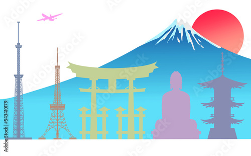 インバウンド事業、訪日外国人をターゲットに日本観光名所のツアーをイメージしたシンプルなイラスト