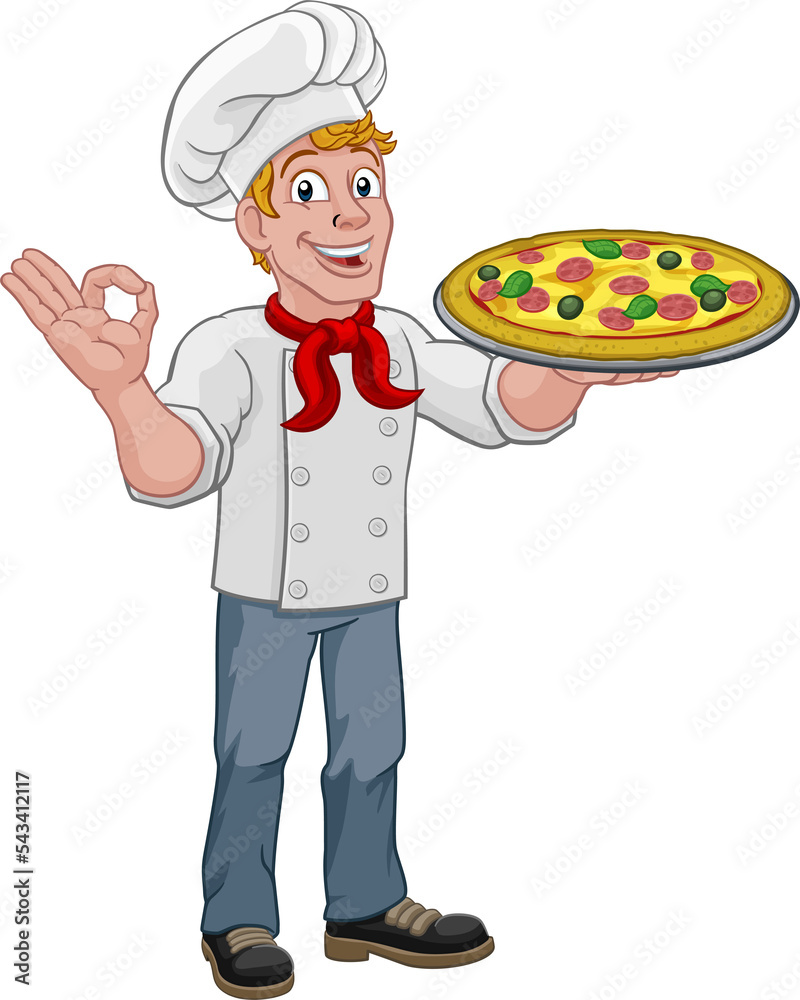 Chef Cook Man Cartoon Holding A Pizza Chef Cook Man Cartoon Holding A Pizza