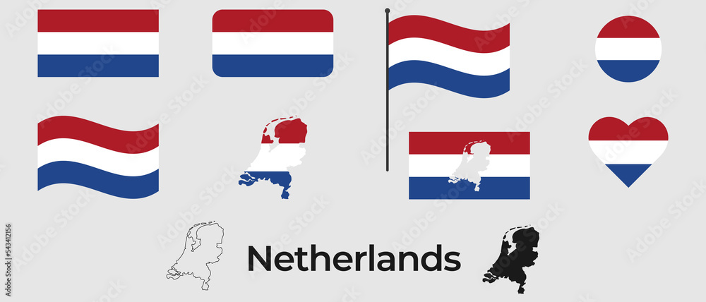 Flag of Netherlands. Silhouette of Netherlands. National symbol.