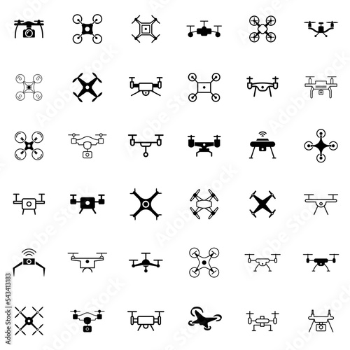 Drone vector icon set. Drone with camera for photographing and recording video.