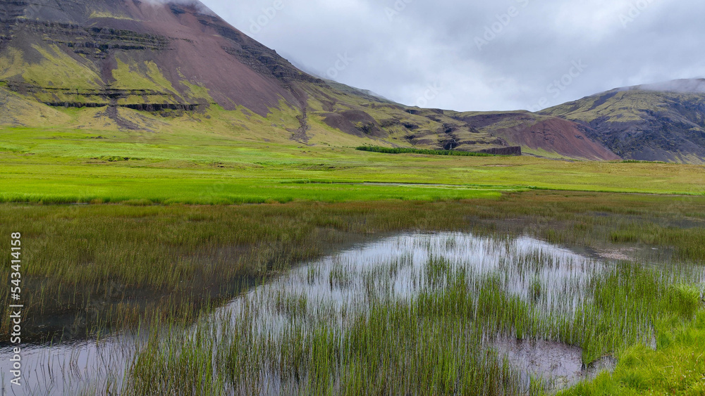 Rural landscape with a lake in Iceland
