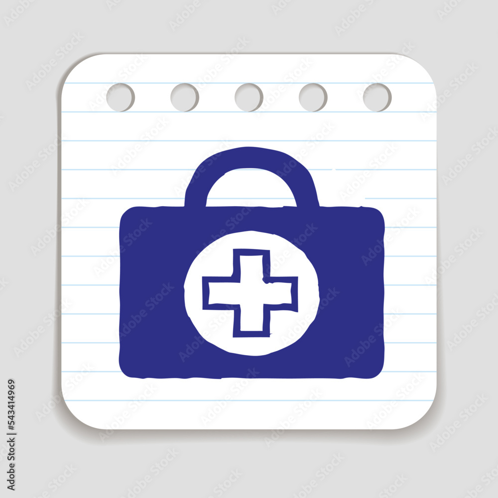 Fototapeta premium Doodle Doctors Bag icon. Infographic symbol hand drawn with pen. Scribble style graphic design element. Web button. Medical symbol on a notepad page with lines.