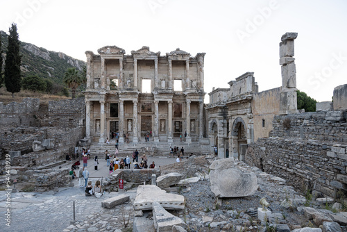 Facade of the ancient library of Ephesus in Turkey photo