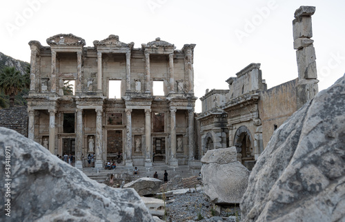 Facade of the ancient library of Ephesus in Turkey photo