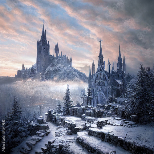 Cold winter medieval Kingdom in the north   Majestic and highly ornamented fantasy