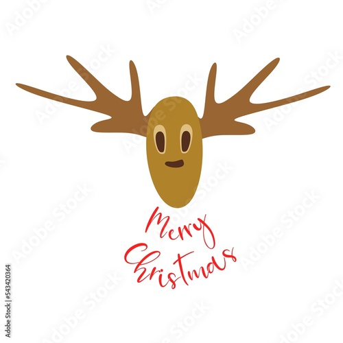Deer on a transparent background. The head of a merry deer with horns. Flat style. Png