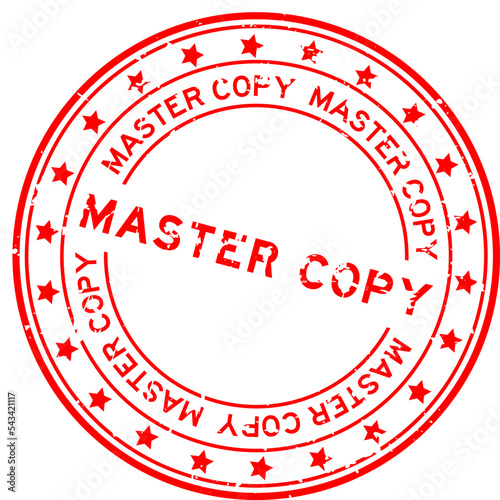 Grunge red master copy word round rubber seal stamp on white background