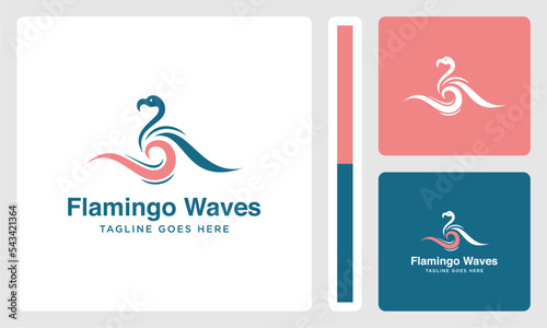 flamingo bird logo with waves