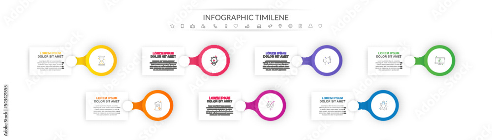 Modern vector infographics with 7 circles and labels. Timeline for the ...