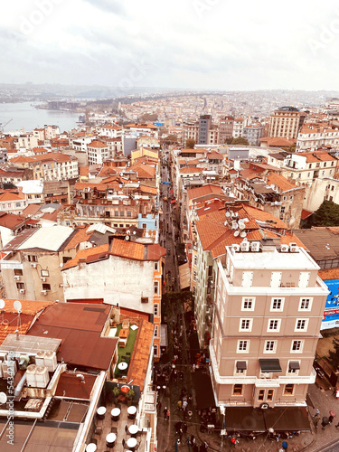 Istanbul, Turkey, 15 October 2022, View of narrow streets of Istanbul from Galata tower. 
