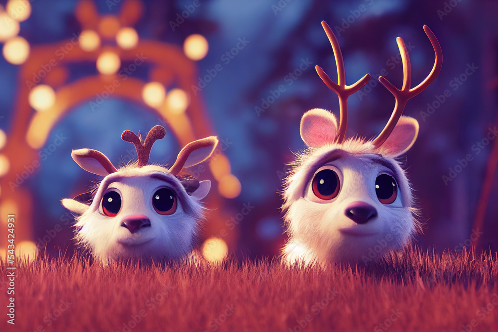 Fototapeta premium Rendering of cute christmas reindeer