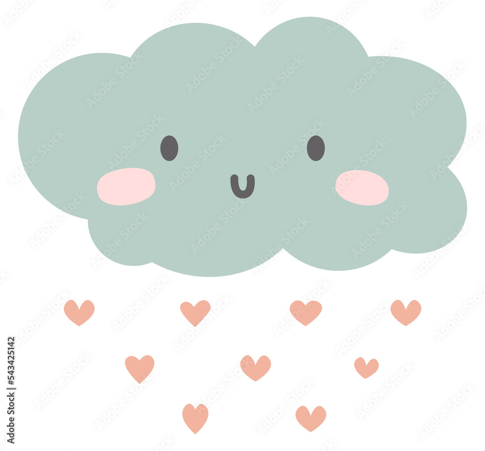 Kawaii cloud with falling hearts. Lovely nursery decoration Kawaii cloud with falling hearts. Lovely nursery decoration