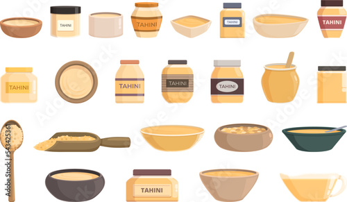 Tahini icons set cartoon vector. Cuisine food. Hummus pita