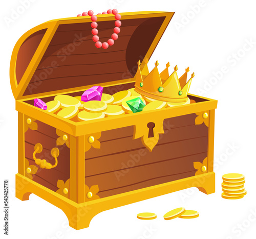 Antique chest with wealth. Golden game treasure