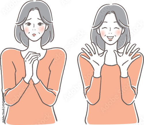 困った顔と笑顔のシニア女性のセット
