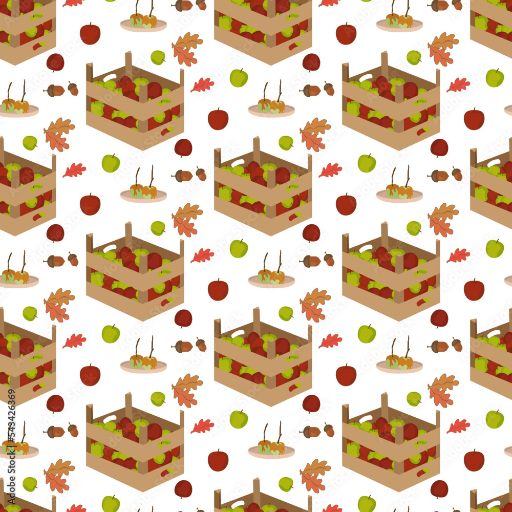 Fresh apples in wooden box seamless pattern Fresh apples in wooden box seamless pattern
