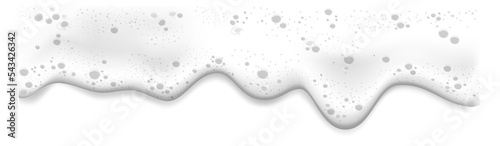 White foam dripping. Realistic air bubbles border photo