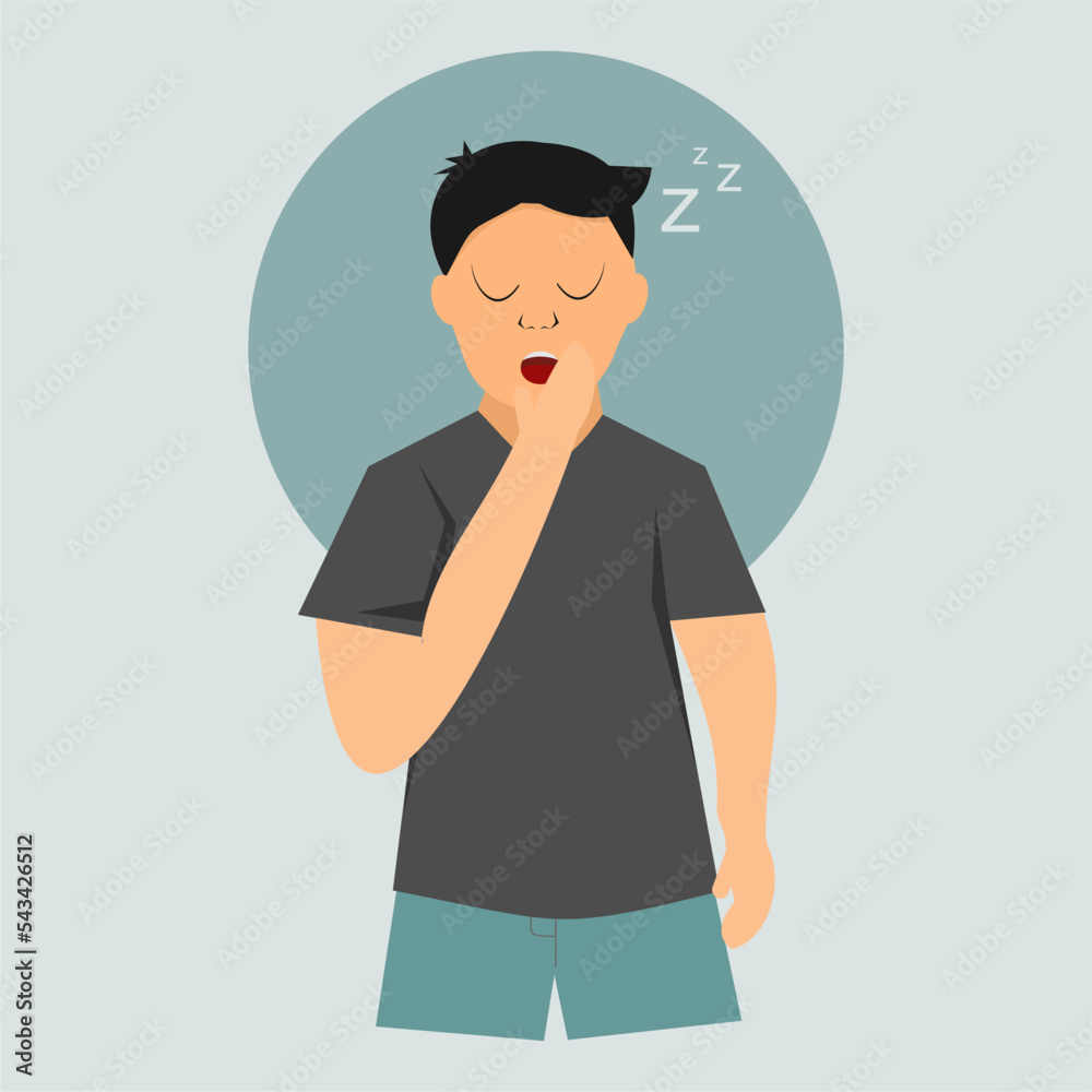 drowsiness, a side effect of medication, the person yawns, covers his mouth with his hand and wants to sleep, insomnia, sedatives, the person feels tired, feeling exhausted and apathetic, sleepiness