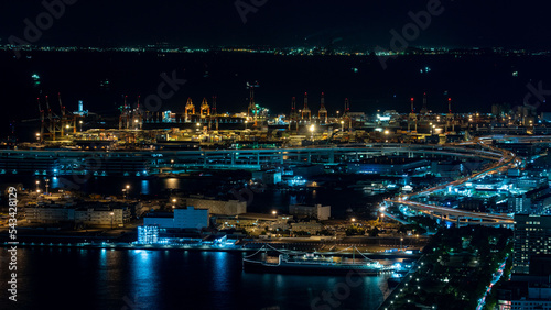 Night view of container terminal at Yokohama, kanagawa, Japan at night.