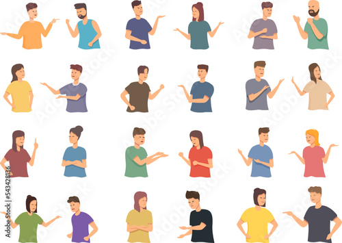 Argument icons set cartoon vector. Scream angry. Men team