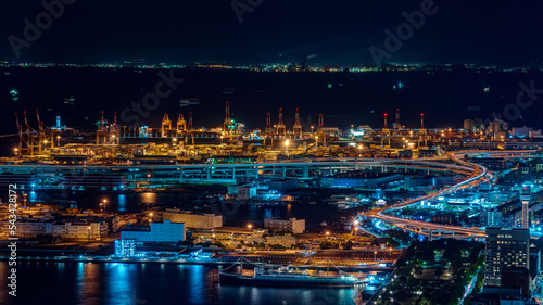 Night view of container terminal at Yokohama, kanagawa, Japan at night. © hit1912