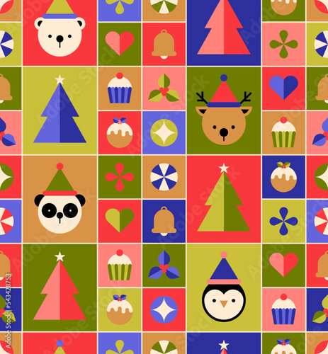 Geometric elements seamless square pattern design for christmas and new year celebration.