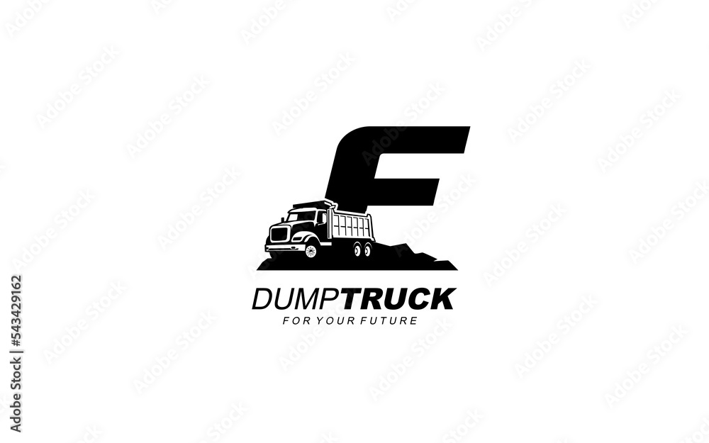 F logo excavator for construction company. Heavy equipment template vector illustration for your brand.
