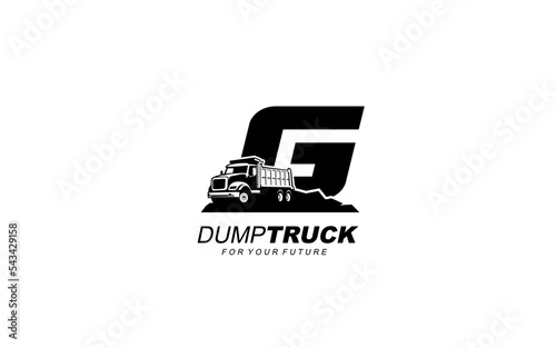 G logo excavator for construction company. Heavy equipment template vector illustration for your brand.