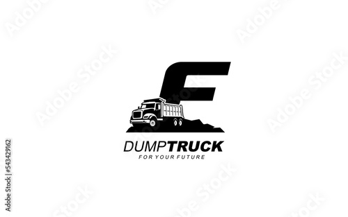 F logo excavator for construction company. Heavy equipment template vector illustration for your brand.