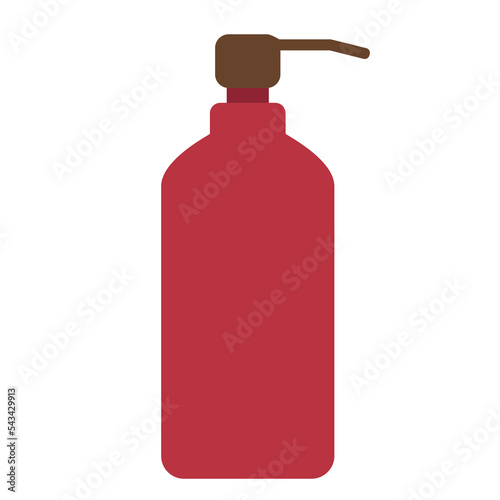 Dispenser for soap or shampoo in a flat simple red bottle
